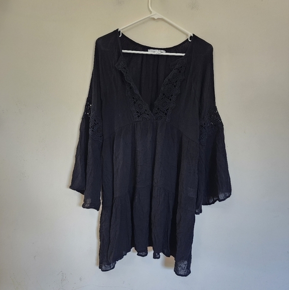 O’Neill Saltwater Solids Bell Sleeve Coverup Tunic Dress in Black size Large - Picture 2 of 7
